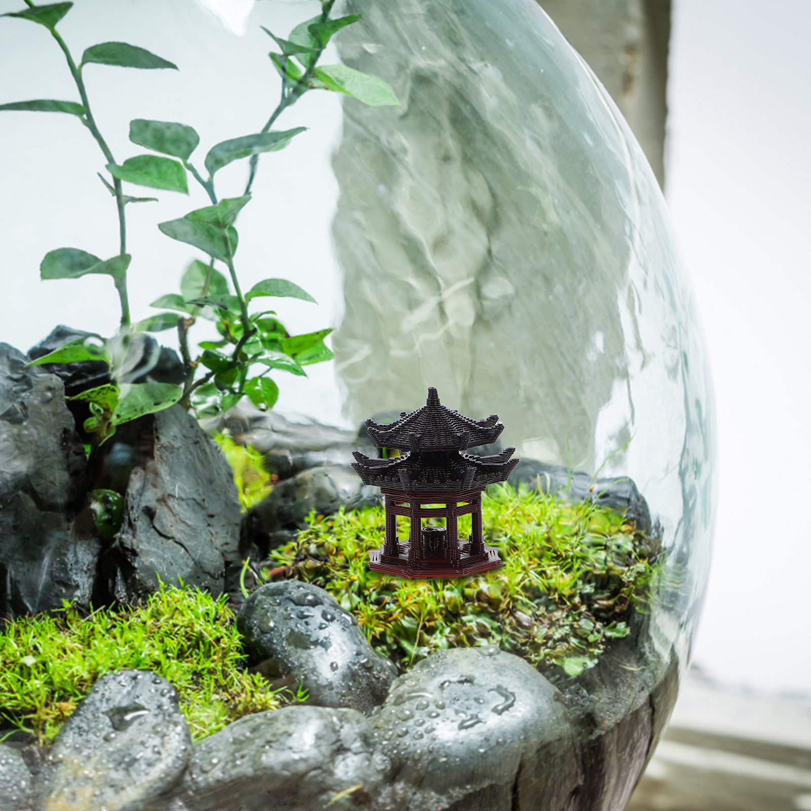 Mini Plastic Pavilion Statue O - Bonsai Garden Landscape Design recension och pris